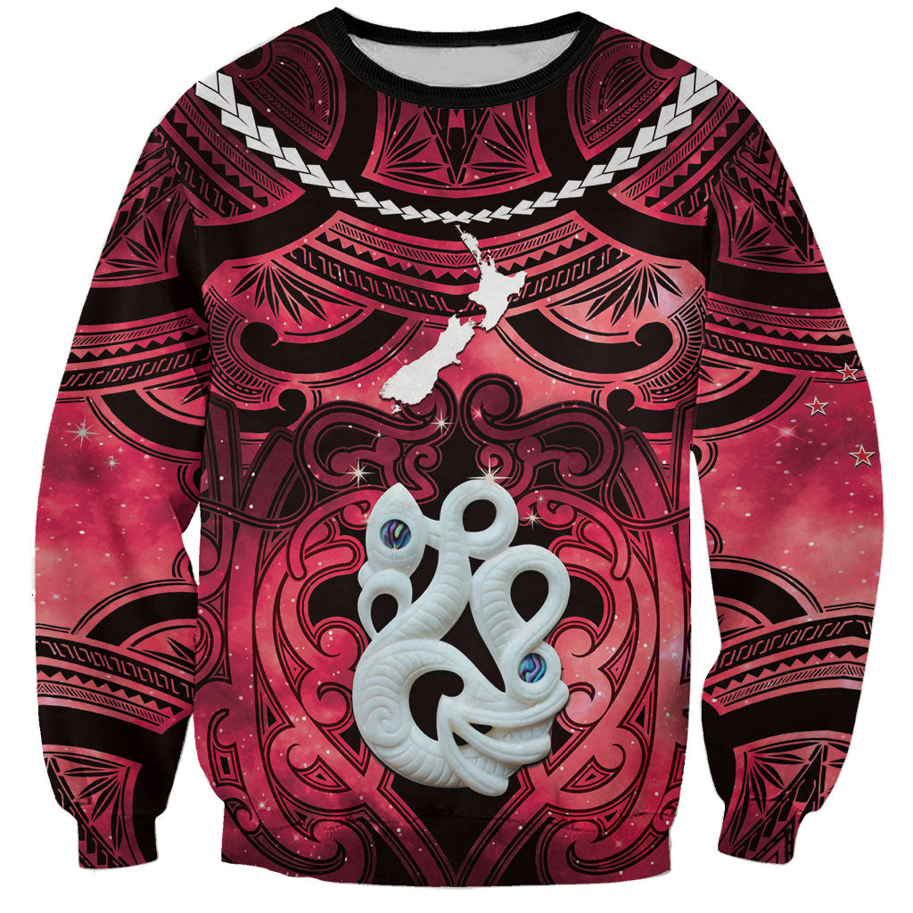 Personalised Maori Matariki Manaia Whero Sweatshirt Maori Kowhaiwhai Pattern Galaxy LT01 Unisex Red - Polynesian Pride