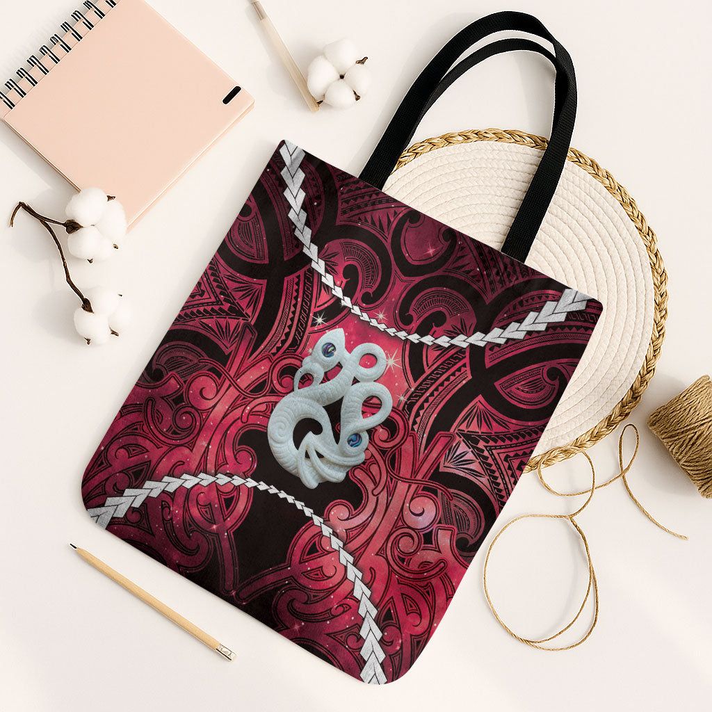 Maori Matariki Manaia Whero Tote Bag Maori Kowhaiwhai Pattern Galaxy LT01 Black Strap One Size Red - Polynesian Pride