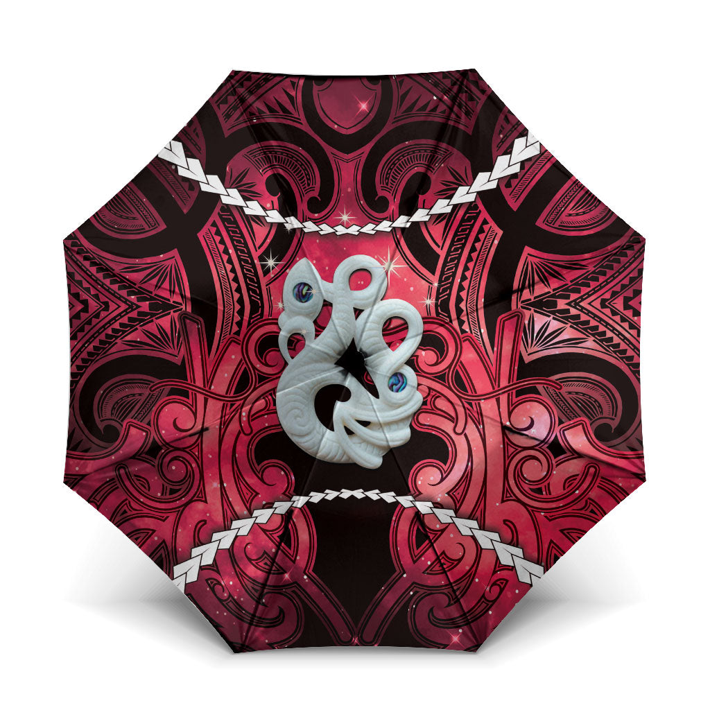 Maori Matariki Manaia Whero Umbrella Maori Kowhaiwhai Pattern Galaxy LT01 One Size Folded 11.42 inch Opened Diameter 37.4 inch Red - Polynesian Pride
