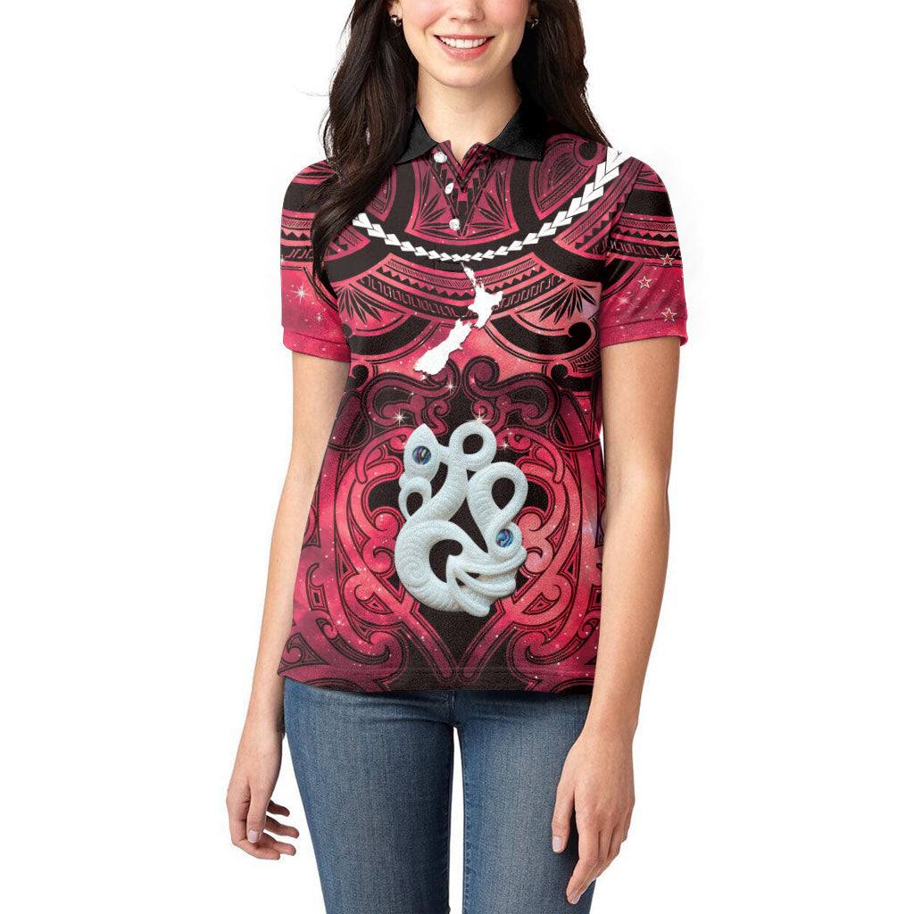 Personalised Maori Matariki Manaia Whero Women Polo Shirt Maori Kowhaiwhai Pattern Galaxy