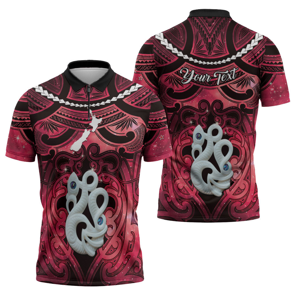Personalised Maori Matariki Manaia Whero Zipper Polo Shirt Maori Kowhaiwhai Pattern Galaxy LT01 - Polynesian Pride
