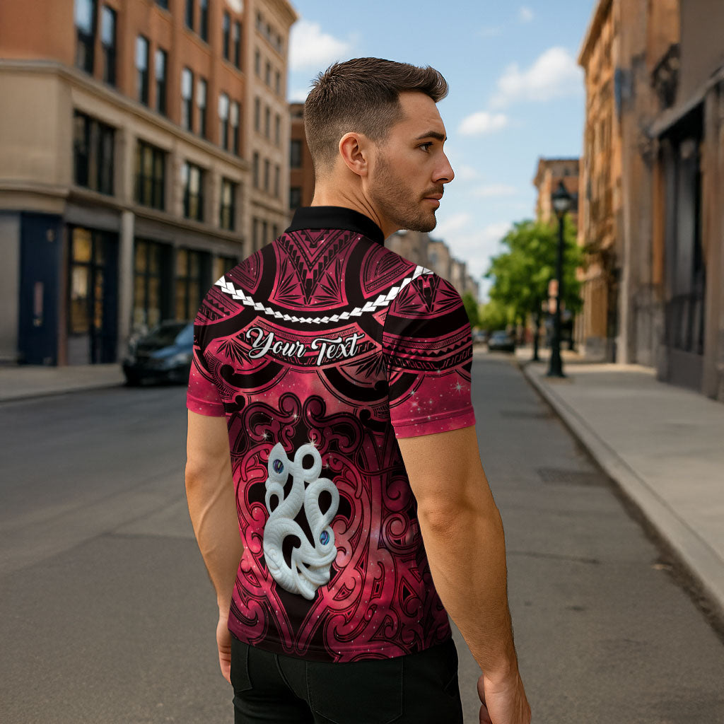 Personalised Maori Matariki Manaia Whero Zipper Polo Shirt Maori Kowhaiwhai Pattern Galaxy LT01 - Polynesian Pride