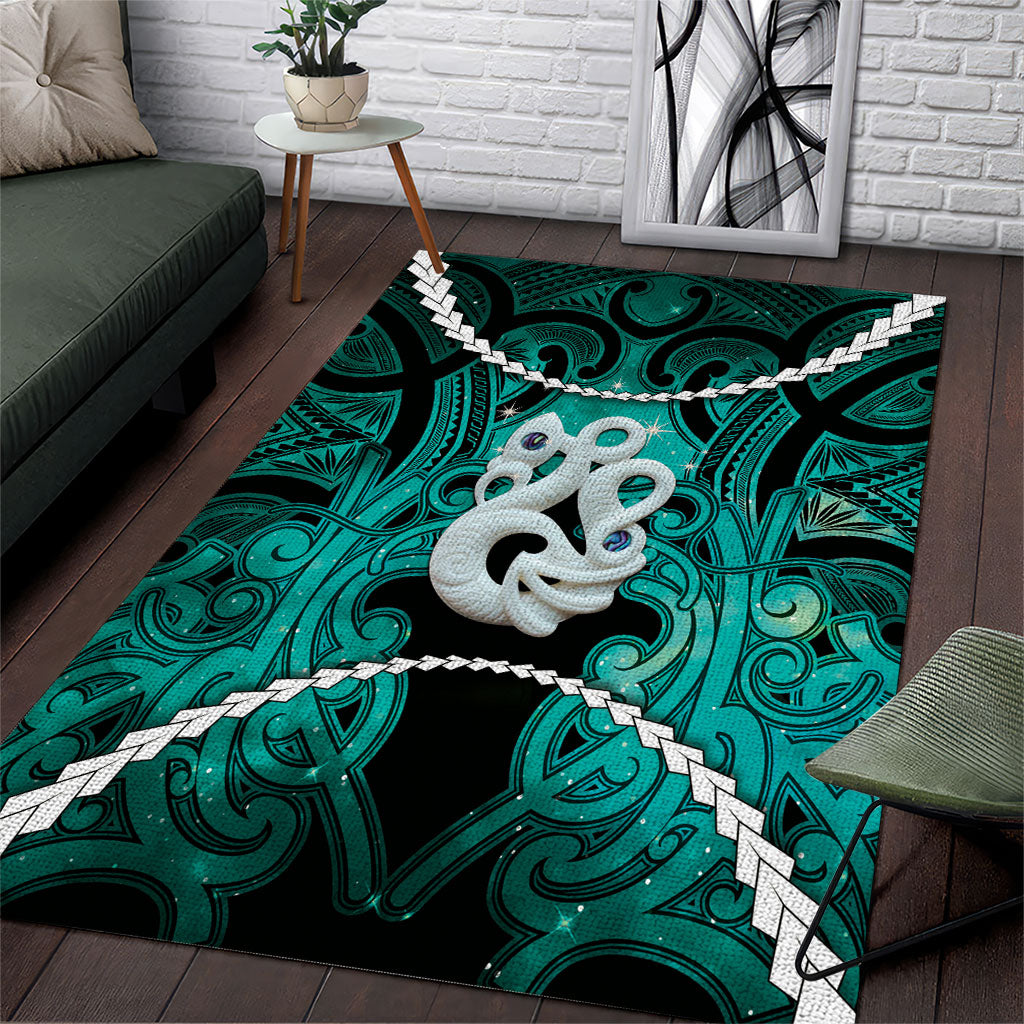 Maori Matariki Manaia Turquoise Area Rug Maori Kowhaiwhai Pattern Galaxy LT01 Turquoise - Polynesian Pride