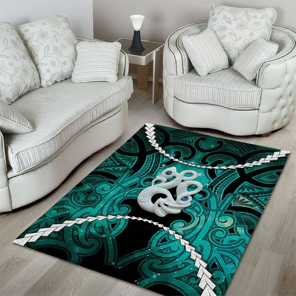 Maori Matariki Manaia Turquoise Area Rug Maori Kowhaiwhai Pattern Galaxy LT01 - Polynesian Pride