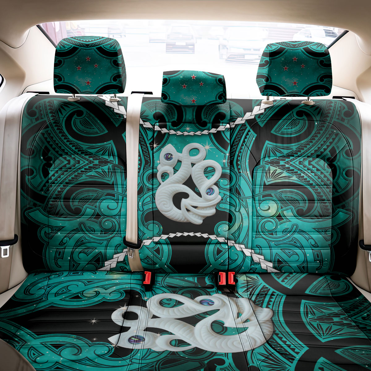 Maori Matariki Manaia Turquoise Back Car Seat Cover Maori Kowhaiwhai Pattern Galaxy LT01 - Polynesian Pride