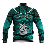 Personalised Maori Matariki Manaia Turquoise Baseball Jacket Maori Kowhaiwhai Pattern Galaxy LT01 - Polynesian Pride