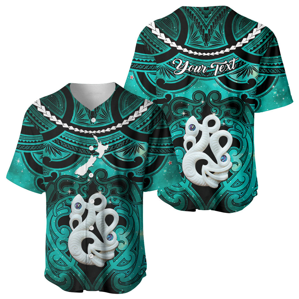 Personalised Maori Matariki Manaia Turquoise Baseball Jersey Maori Kowhaiwhai Pattern Galaxy LT01 - Polynesian Pride