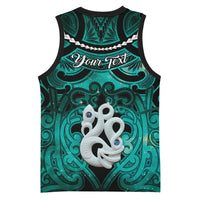 Personalised Maori Matariki Manaia Turquoise Basketball Jersey Maori Kowhaiwhai Pattern Galaxy LT01 - Polynesian Pride