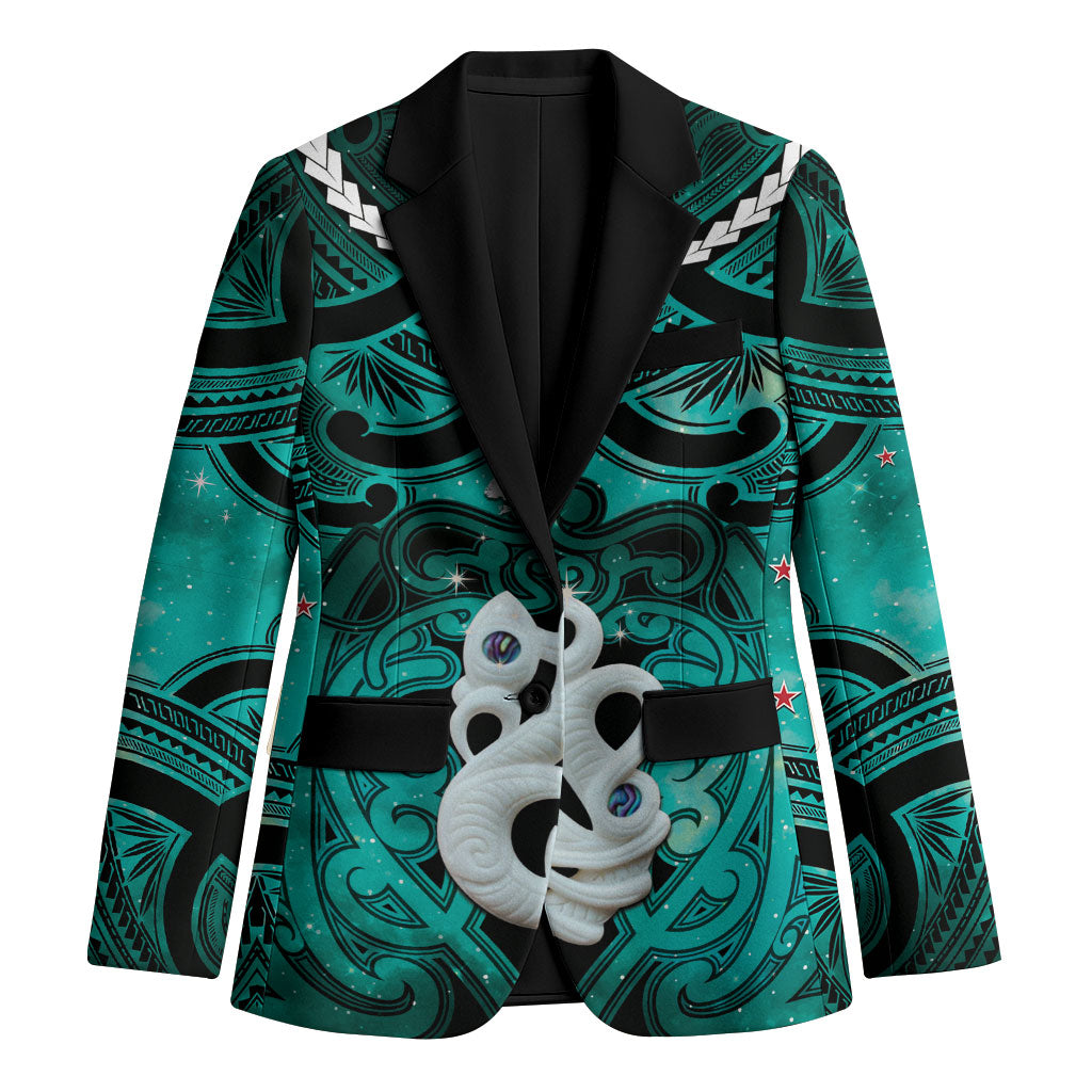 Personalised Maori Matariki Manaia Turquoise Blazer Maori Kowhaiwhai Pattern Galaxy LT01 Unisex Turquoise - Polynesian Pride