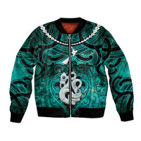 Personalised Maori Matariki Manaia Turquoise Bomber Jacket Maori Kowhaiwhai Pattern Galaxy LT01 Unisex Turquoise - Polynesian Pride