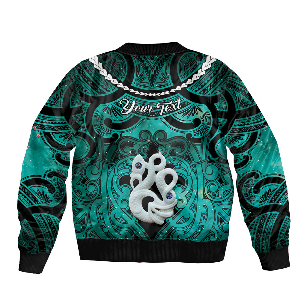 Personalised Maori Matariki Manaia Turquoise Bomber Jacket Maori Kowhaiwhai Pattern Galaxy LT01 - Polynesian Pride