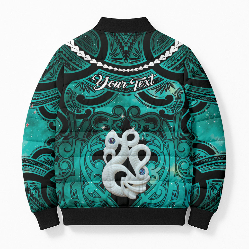 Personalised Maori Matariki Manaia Turquoise Bomber Puffer Jacket Maori Kowhaiwhai Pattern Galaxy LT01 - Polynesian Pride