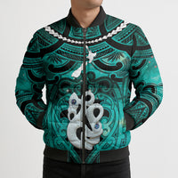 Personalised Maori Matariki Manaia Turquoise Bomber Puffer Jacket Maori Kowhaiwhai Pattern Galaxy LT01 - Polynesian Pride