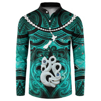 Personalised Maori Matariki Manaia Turquoise Button Sweatshirt Maori Kowhaiwhai Pattern Galaxy LT01 Turquoise - Polynesian Pride