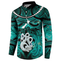 Personalised Maori Matariki Manaia Turquoise Button Sweatshirt Maori Kowhaiwhai Pattern Galaxy LT01 - Polynesian Pride