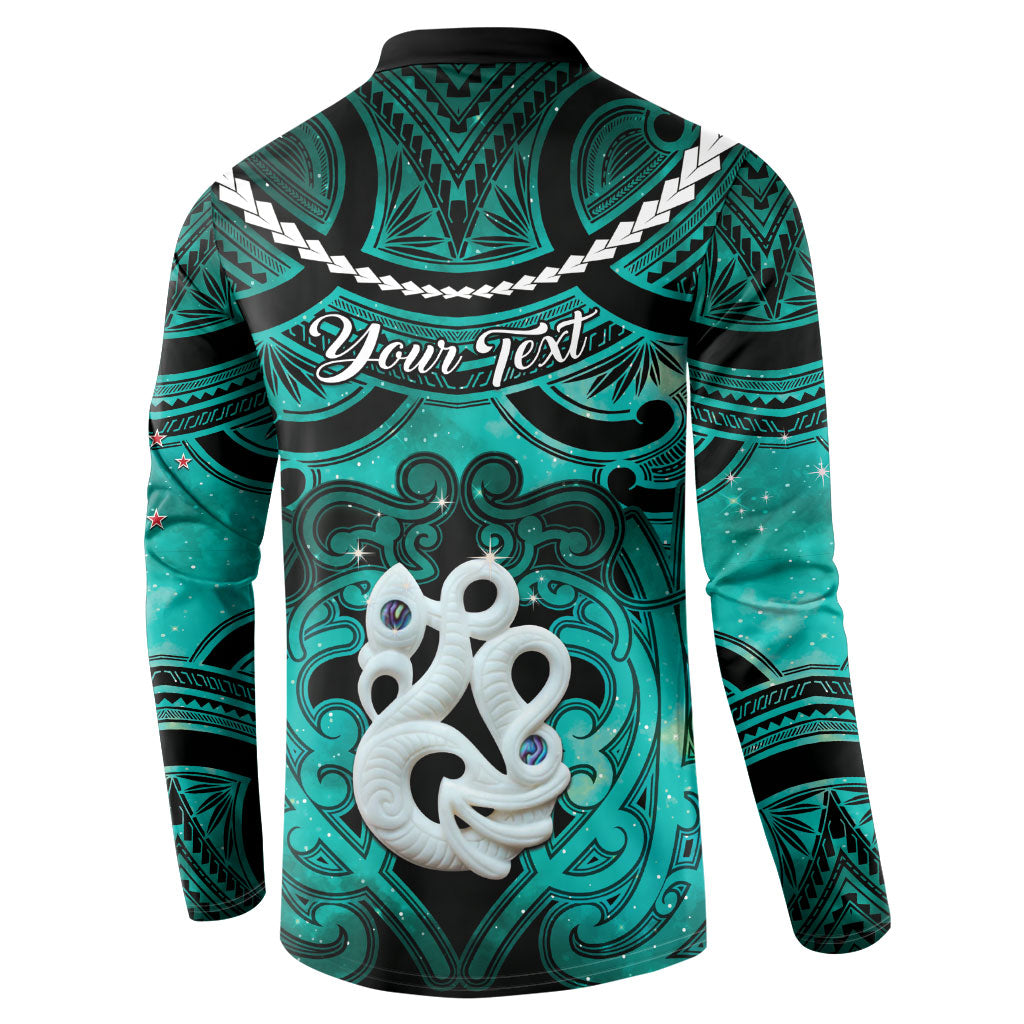 Personalised Maori Matariki Manaia Turquoise Button Sweatshirt Maori Kowhaiwhai Pattern Galaxy LT01 - Polynesian Pride