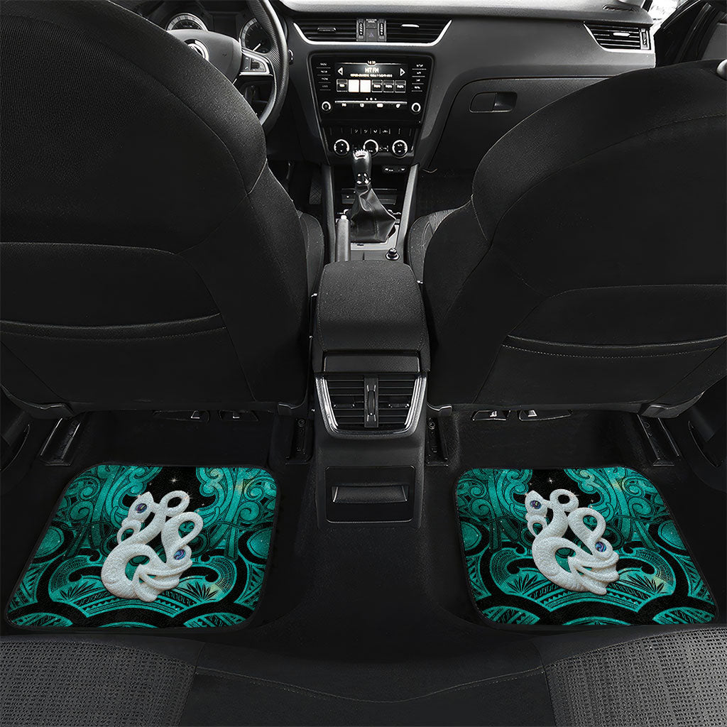 Personalised Maori Matariki Manaia Turquoise Car Mats Maori Kowhaiwhai Pattern Galaxy LT01 Set 2pcs - Back Turquoise - Polynesian Pride