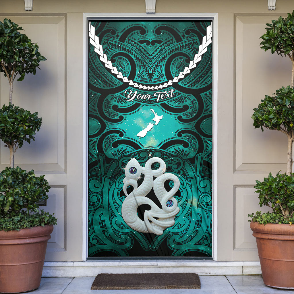 Personalised Maori Matariki Manaia Turquoise Door Cover Maori Kowhaiwhai Pattern Galaxy LT01 Turquoise - Polynesian Pride