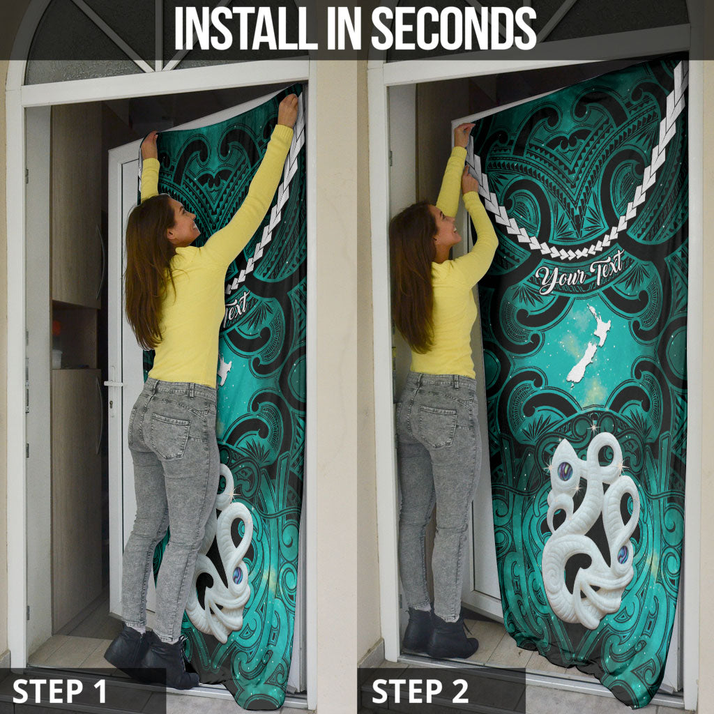 Personalised Maori Matariki Manaia Turquoise Door Cover Maori Kowhaiwhai Pattern Galaxy LT01 - Polynesian Pride