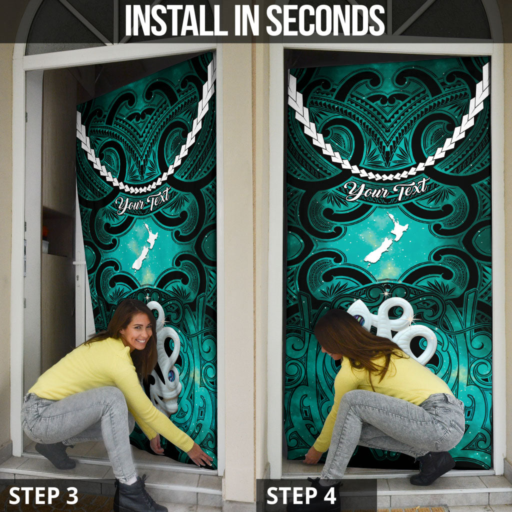Personalised Maori Matariki Manaia Turquoise Door Cover Maori Kowhaiwhai Pattern Galaxy LT01 - Polynesian Pride