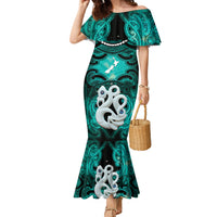 Personalised Maori Matariki Manaia Turquoise Family Matching Mermaid Dress and Hawaiian Shirt Maori Kowhaiwhai Pattern Galaxy