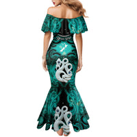 Personalised Maori Matariki Manaia Turquoise Family Matching Mermaid Dress and Hawaiian Shirt Maori Kowhaiwhai Pattern Galaxy