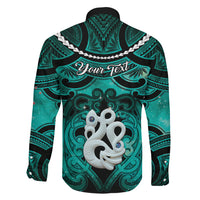 Personalised Maori Matariki Manaia Turquoise Family Matching Off Shoulder Maxi Dress and Hawaiian Shirt Maori Kowhaiwhai Pattern Galaxy