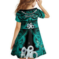 Personalised Maori Matariki Manaia Turquoise Family Matching Off Shoulder Short Dress and Hawaiian Shirt Maori Kowhaiwhai Pattern Galaxy