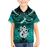 Personalised Maori Matariki Manaia Turquoise Family Matching Puletasi and Hawaiian Shirt Maori Kowhaiwhai Pattern Galaxy