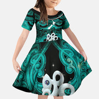 Personalised Maori Matariki Manaia Turquoise Family Matching Tank Maxi Dress and Hawaiian Shirt Maori Kowhaiwhai Pattern Galaxy