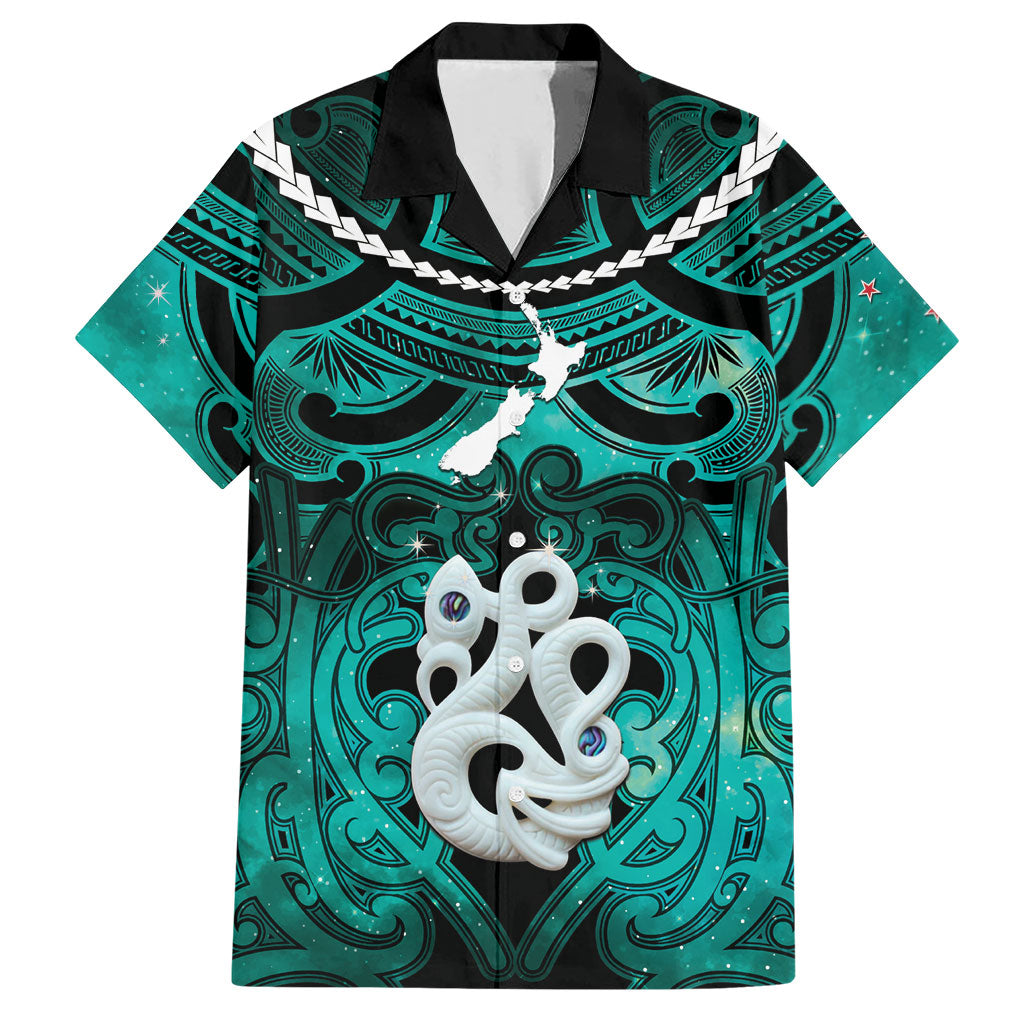 Personalised Maori Matariki Manaia Turquoise Hawaiian Shirt Maori Kowhaiwhai Pattern Galaxy LT01 Turquoise - Polynesian Pride