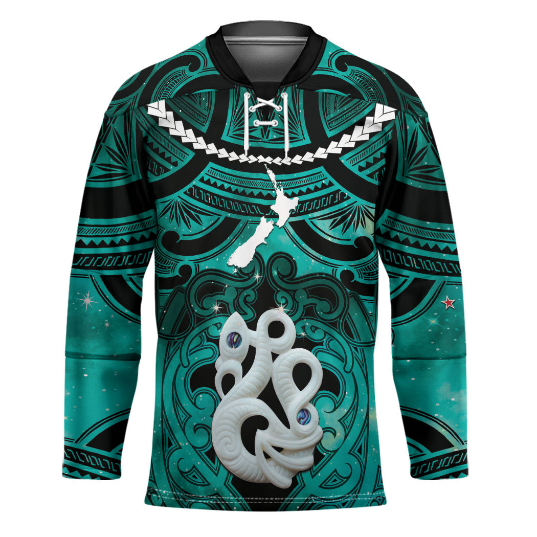 Personalised Maori Matariki Manaia Turquoise Hockey Jersey Maori Kowhaiwhai Pattern Galaxy LT01 Unisex Turquoise - Polynesian Pride