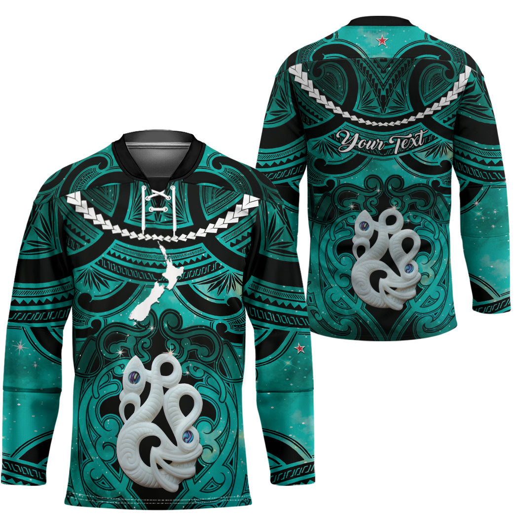 Personalised Maori Matariki Manaia Turquoise Hockey Jersey Maori Kowhaiwhai Pattern Galaxy LT01 - Polynesian Pride