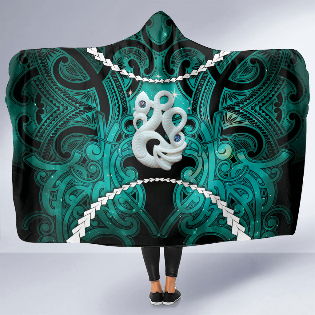 Maori Matariki Manaia Turquoise Hooded Blanket Maori Kowhaiwhai Pattern Galaxy LT01 One Size Turquoise - Polynesian Pride