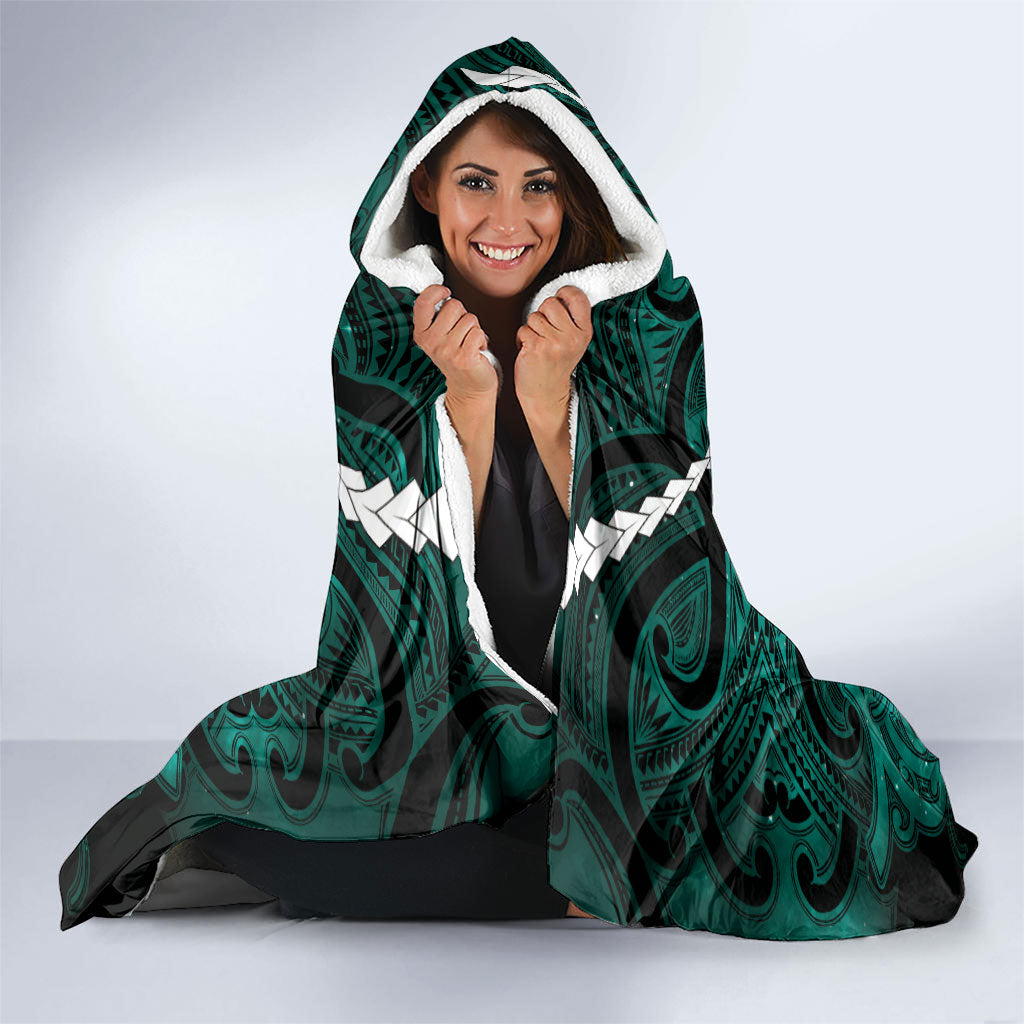 Maori Matariki Manaia Turquoise Hooded Blanket Maori Kowhaiwhai Pattern Galaxy LT01 - Polynesian Pride
