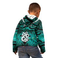 Personalised Maori Matariki Manaia Turquoise Kid Hoodie Maori Kowhaiwhai Pattern Galaxy LT01 - Polynesian Pride