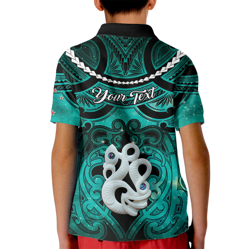 Personalised Maori Matariki Manaia Turquoise Kid Polo Shirt Maori Kowhaiwhai Pattern Galaxy LT01 - Polynesian Pride