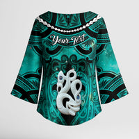Personalised Maori Matariki Manaia Turquoise Kimono Sleeve Blouse Maori Kowhaiwhai Pattern Galaxy LT01 - Polynesian Pride