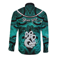 Personalised Maori Matariki Manaia Turquoise Long Sleeve Button Shirt Maori Kowhaiwhai Pattern Galaxy LT01 - Polynesian Pride