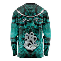 Personalised Maori Matariki Manaia Turquoise Long Sleeve Shirt Maori Kowhaiwhai Pattern Galaxy LT01 - Polynesian Pride