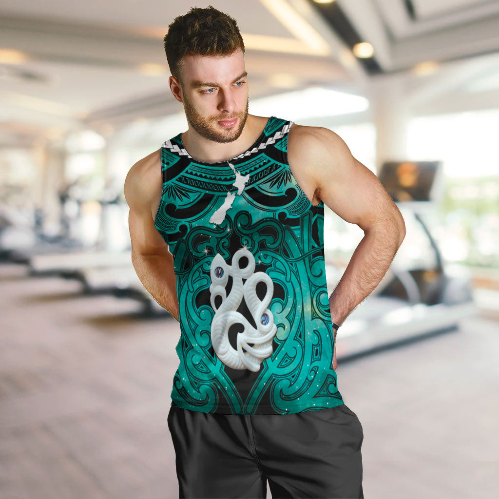 Personalised Maori Matariki Manaia Turquoise Men Tank Top Maori Kowhaiwhai Pattern Galaxy LT01 Turquoise - Polynesian Pride
