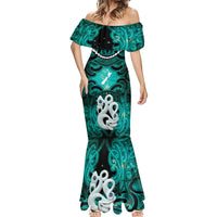 Personalised Maori Matariki Manaia Turquoise Mermaid Dress Maori Kowhaiwhai Pattern Galaxy LT01 - Polynesian Pride