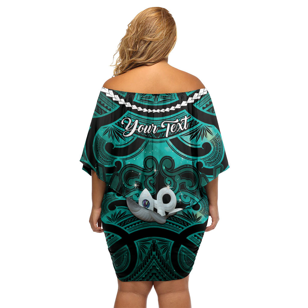 Personalised Maori Matariki Manaia Turquoise Off Shoulder Short Dress Maori Kowhaiwhai Pattern Galaxy LT01 - Polynesian Pride