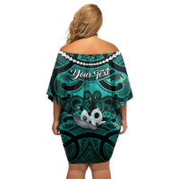 Personalised Maori Matariki Manaia Turquoise Off Shoulder Short Dress Maori Kowhaiwhai Pattern Galaxy LT01 - Polynesian Pride
