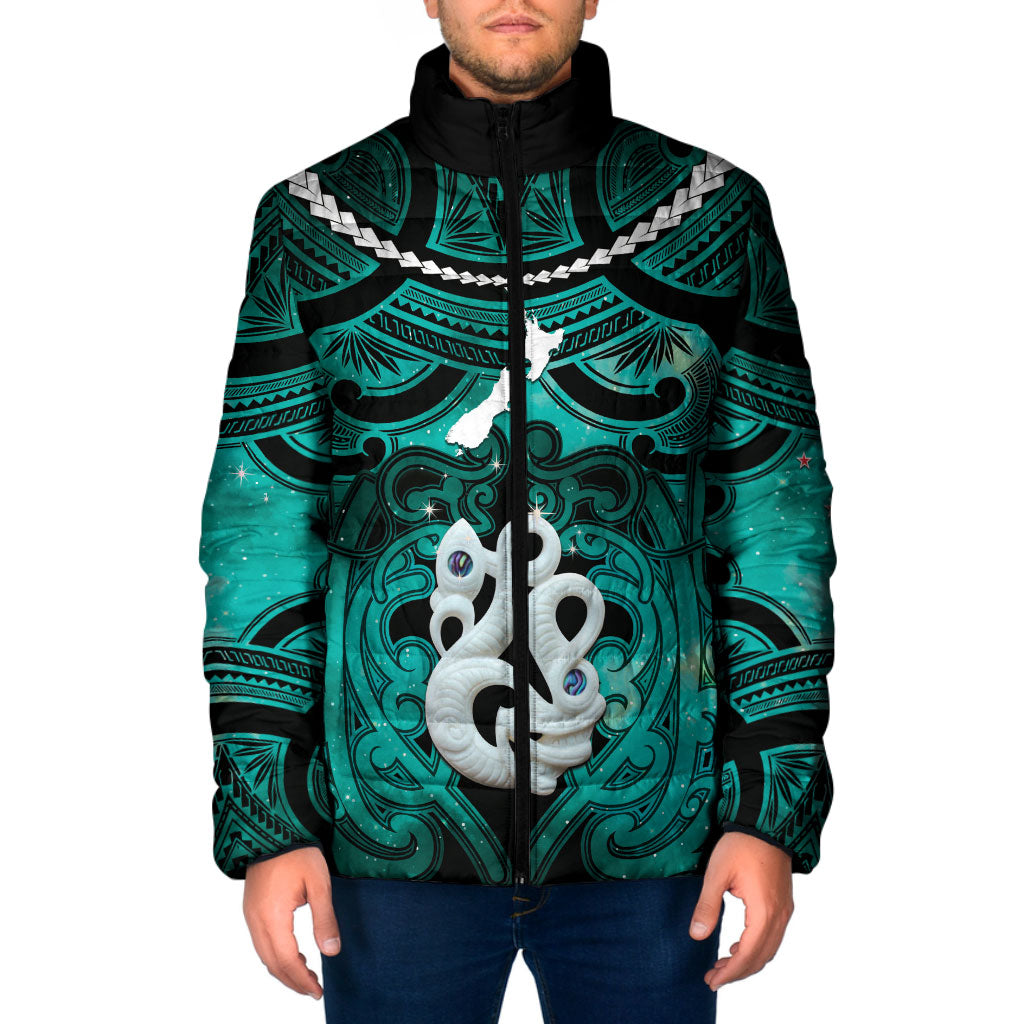 Personalised Maori Matariki Manaia Turquoise Padded Jacket Maori Kowhaiwhai Pattern Galaxy LT01 Men Turquoise - Polynesian Pride
