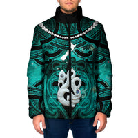 Personalised Maori Matariki Manaia Turquoise Padded Jacket Maori Kowhaiwhai Pattern Galaxy LT01 Men Turquoise - Polynesian Pride