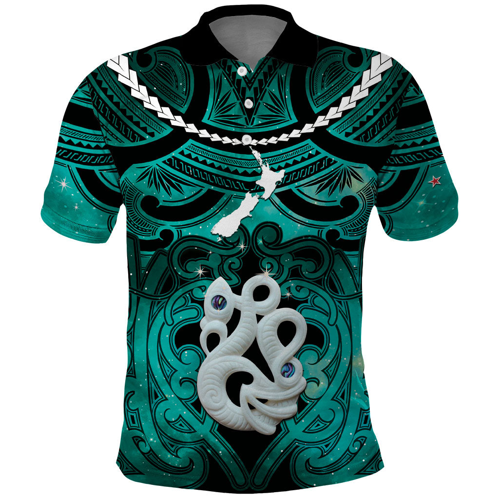 Personalised Maori Matariki Manaia Turquoise Polo Shirt Maori Kowhaiwhai Pattern Galaxy LT01 Turquoise - Polynesian Pride