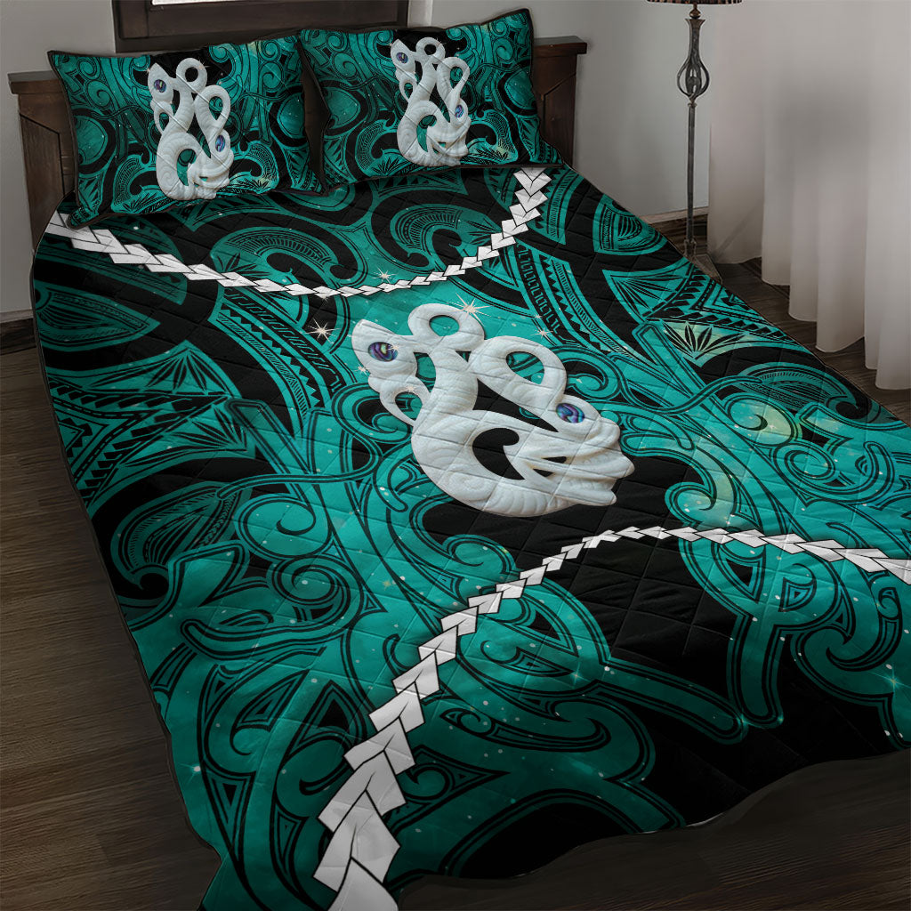 Maori Matariki Manaia Turquoise Quilt Bed Set Maori Kowhaiwhai Pattern Galaxy LT01 Turquoise - Polynesian Pride