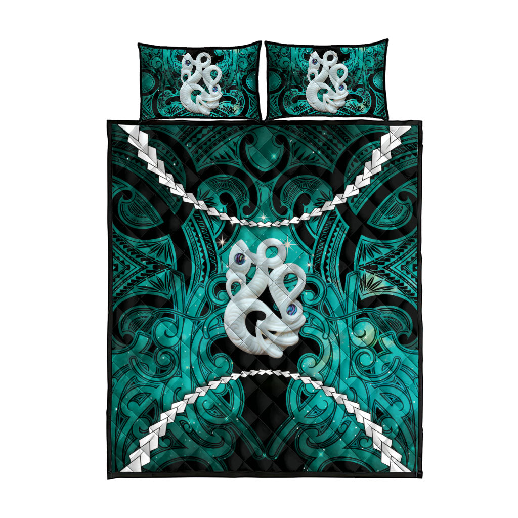 Maori Matariki Manaia Turquoise Quilt Bed Set Maori Kowhaiwhai Pattern Galaxy LT01 - Polynesian Pride