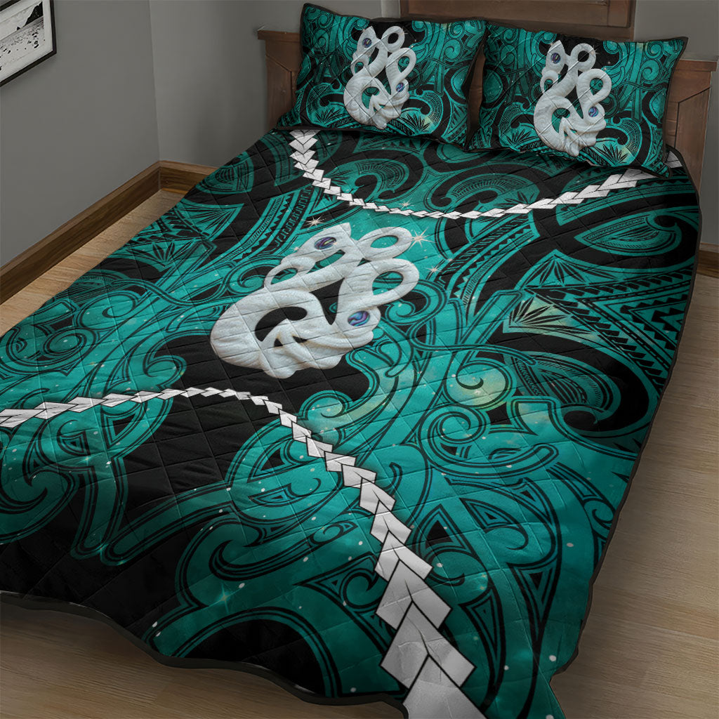 Maori Matariki Manaia Turquoise Quilt Bed Set Maori Kowhaiwhai Pattern Galaxy LT01 - Polynesian Pride
